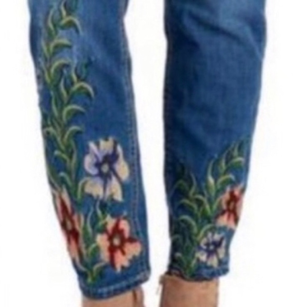 Embroidered Floral Jeans Boho Festival Straight Leg Size 6 Baccini - Picture 14 of 16